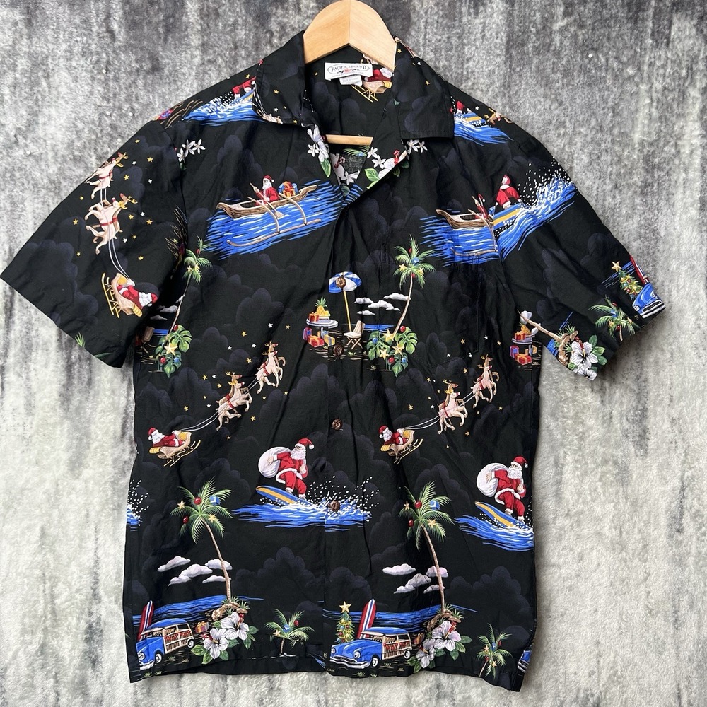 Pacific Legend Christmas Hawaiian Shirt Santa Size M Made in USA Vintage